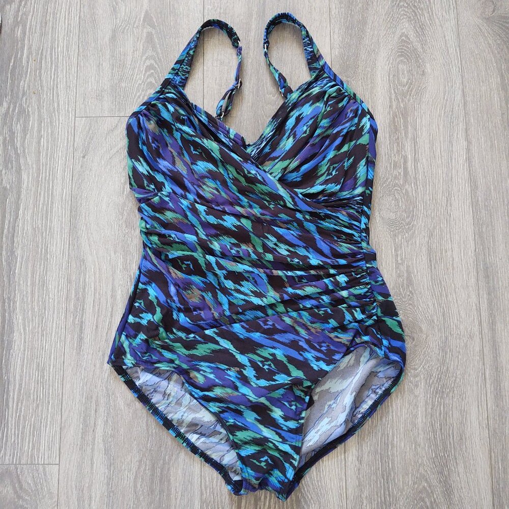 Miraclesuit V Neck Draped Front One Piece Swimsuit